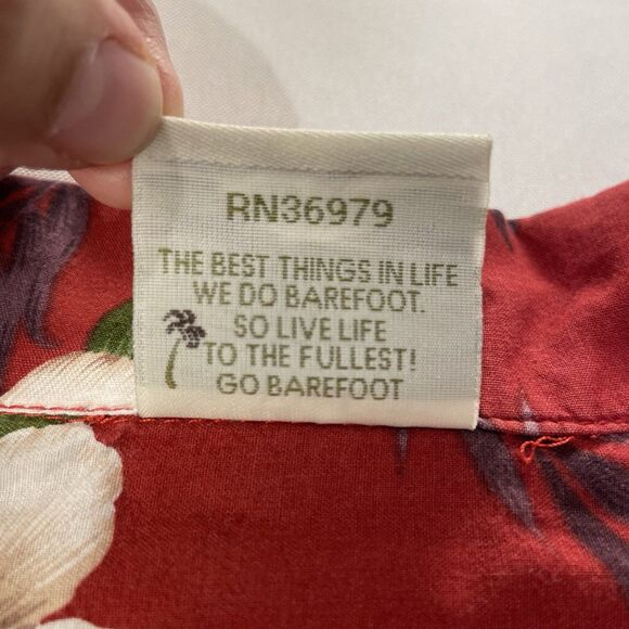 Go Barefoot Mens Button Up Short Sleeve Hawaii Floral Red- L - Picture 8 of 11